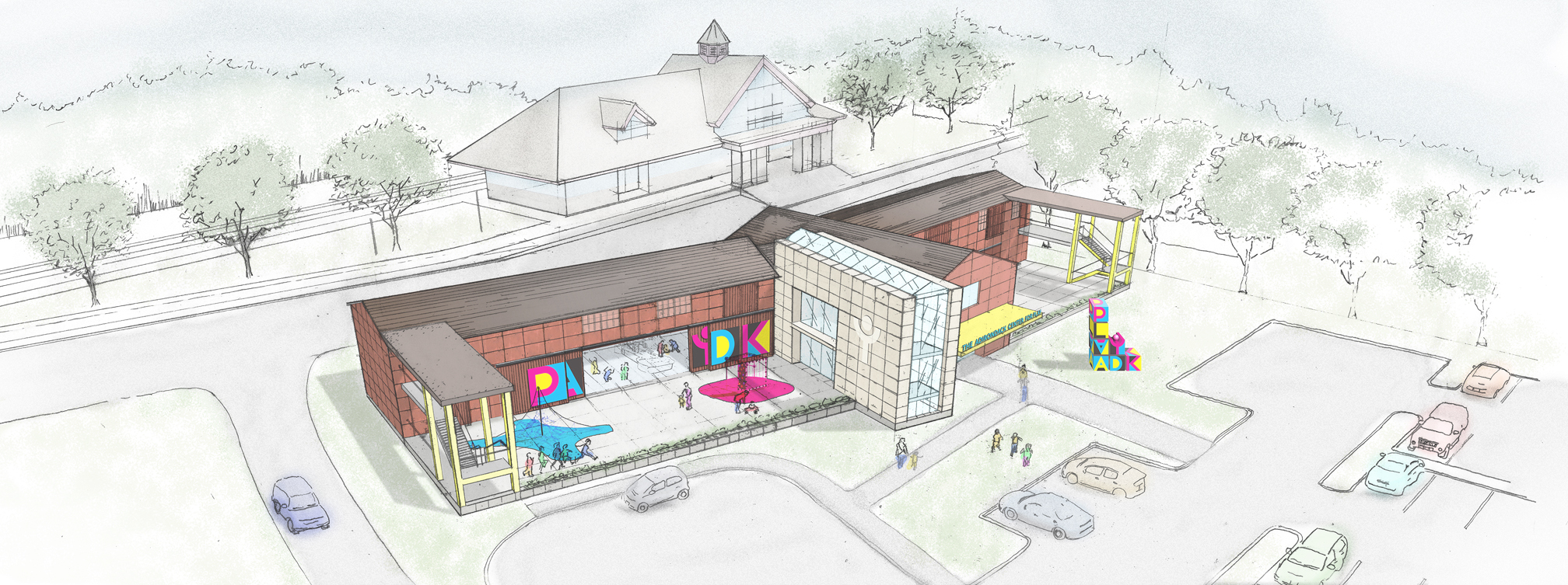 PlayADK is a state-of-the art children’s museum in Saranac Lake, NY designed to promote children’s health by fostering child-driven exploration and play and resources for families with young children. The project will transform an historic warehouse and industrial site into a 14,000 square foot facility with exhibits located in the building and on the grounds. The warehouse and its surroundings offers a unique opportunity to establish an interactive play-space and museum for young children, their families and all Saranac Lake residents and visitors. The existing warehouse is a two-story steel-framed kit, shipped in by train and assembled on site to support Saranac Lake’s early 20th Century building boom. In repurposing the warehouse, the kit-of-parts character will be preserved, providing a unique spatial experience - a giant play-structure which stimulates visitors’ imagination and creative spirit. The original exterior metal panels, steel roof planks and modular steel frame will be preserved and revealed. New exit stairs are envisioned as colorful exterior elements. The main entry, lobby, and stair will be a brightly lit, translucent element, welcoming visitors into a fully configured and equipped play-based space and children’s museum. Premises assisted the client by providing existing building analysis, space needs analysis, architectural programming, concept and schematic design, and construction budget development. Project deliverables included schematic site plan and architectural drawings, and the creation of presentation materials for use in fundraising campaigns. PlayADK was recently awarded a nearly $1M grant from New York State in association with the Saranac Lake Downtown Revitalization Initiative.
