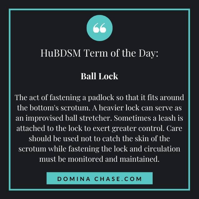 Word of the Day: Ball Lock

Check out more terms in our glossary http://bit.ly/bdsmglossary

For more info on this term or to suggest changes to our glossary, join our discussions in the Facebook group Humanistic BDSM: Inclusive AF Kink http://bit.ly
