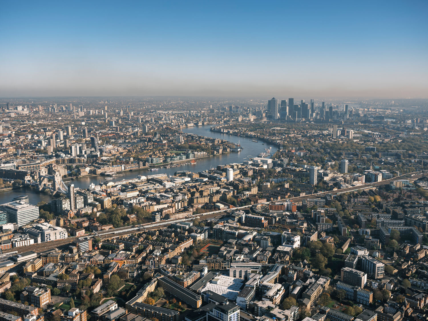  London Aerial View of Bermondsey towards Canary Wharf 