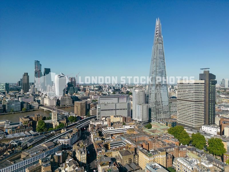  London SE1, Aug 2022 - Aerial view of Southwark toward The Shard and the City of London 