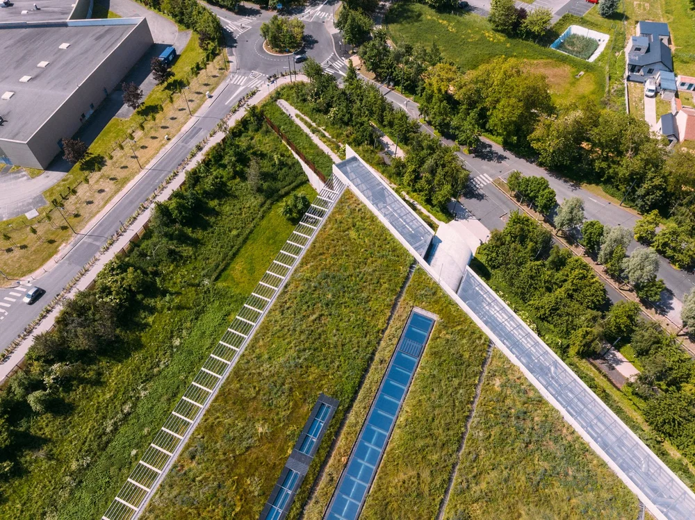 Aerial photography of the Centre de conservation du Louvre � Li�vin, project by RSHP, photography by Joas Souza