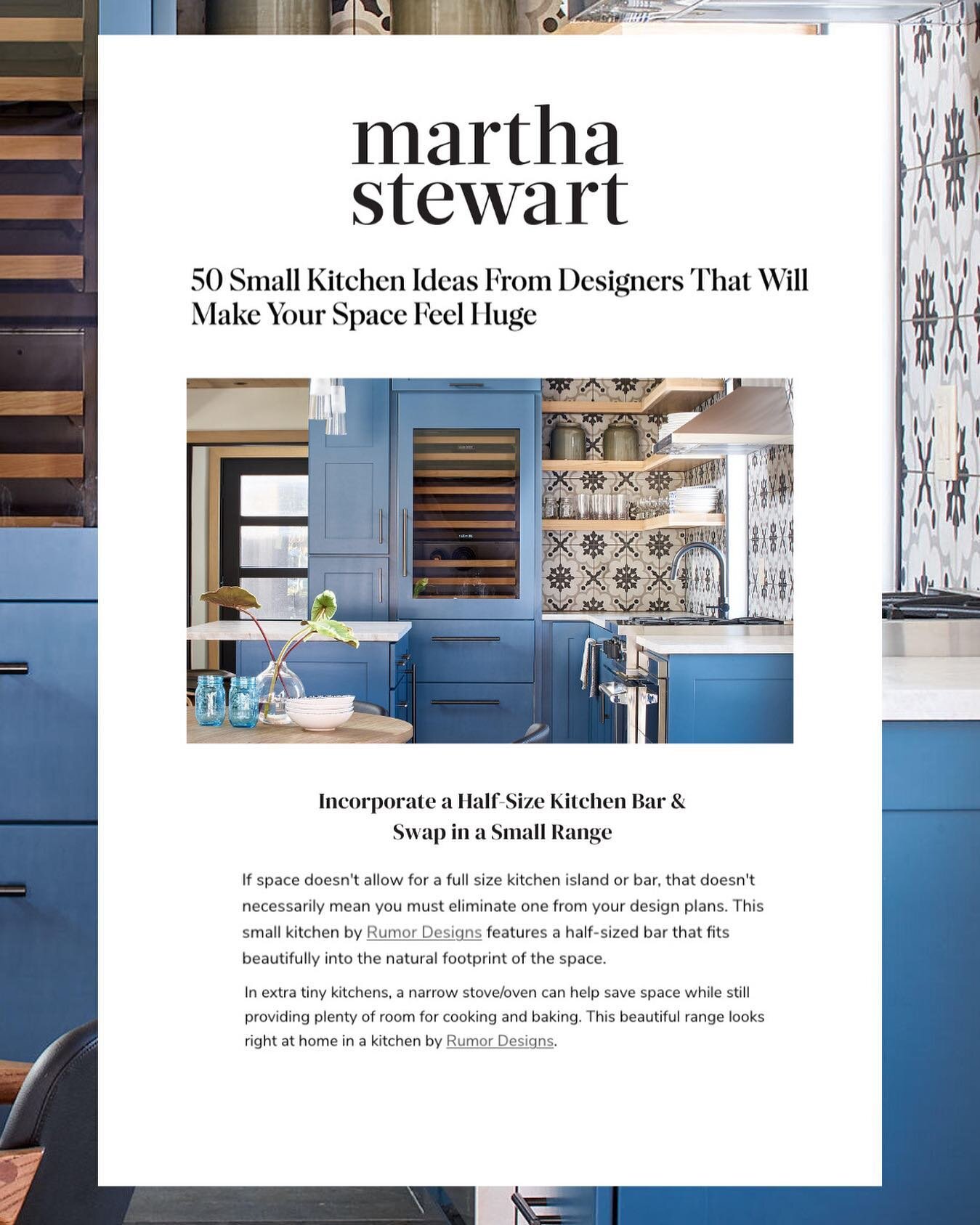Thanks @marthastewart for highlighting small kitchen design. 
⠀⠀⠀⠀⠀⠀⠀⠀⠀
&quot;In extra tiny kitchens, a narrow stove/oven can help save space while still providing plenty of room for cooking and baking. This beautiful range looks right at home in a k
