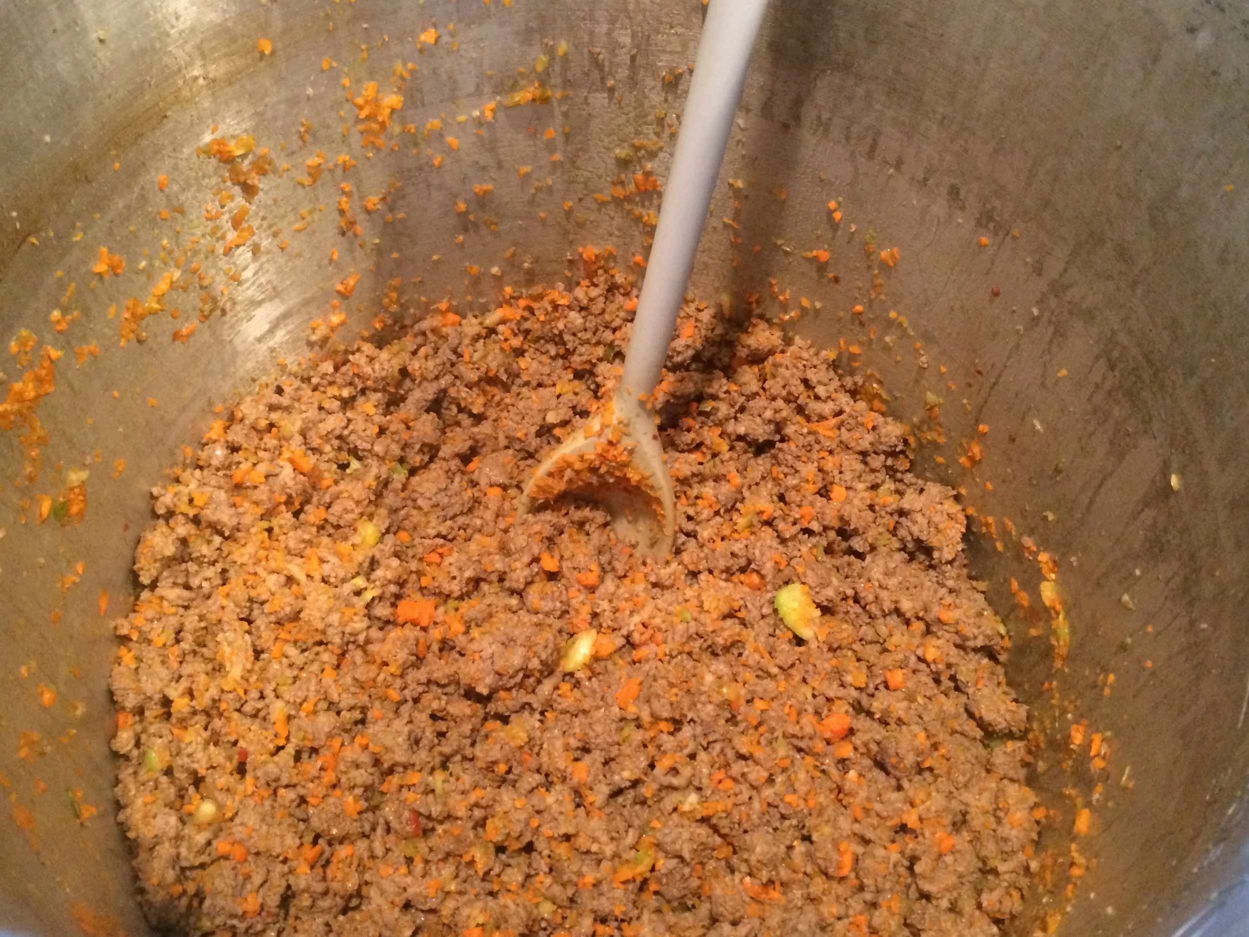 The veggies and meat all mixed up! 