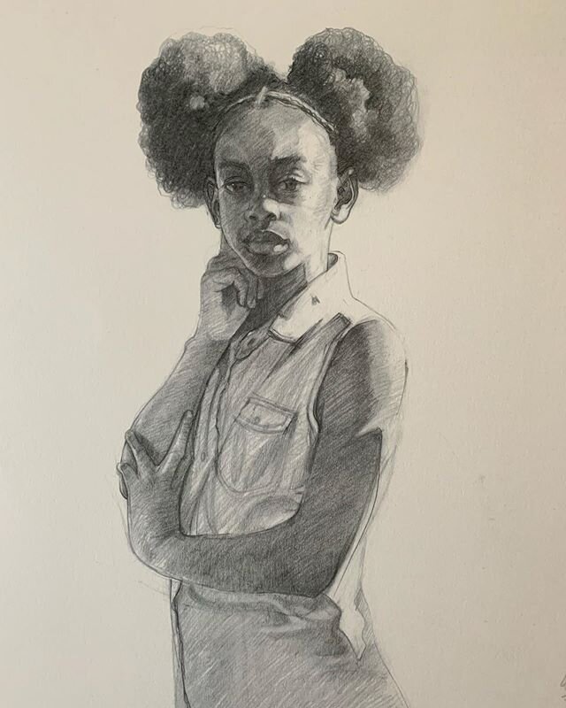 Drawing from my recent show 
Title: Afro Puffs
Size:12&rdquo;x 16&rdquo;
Medium: Graphite