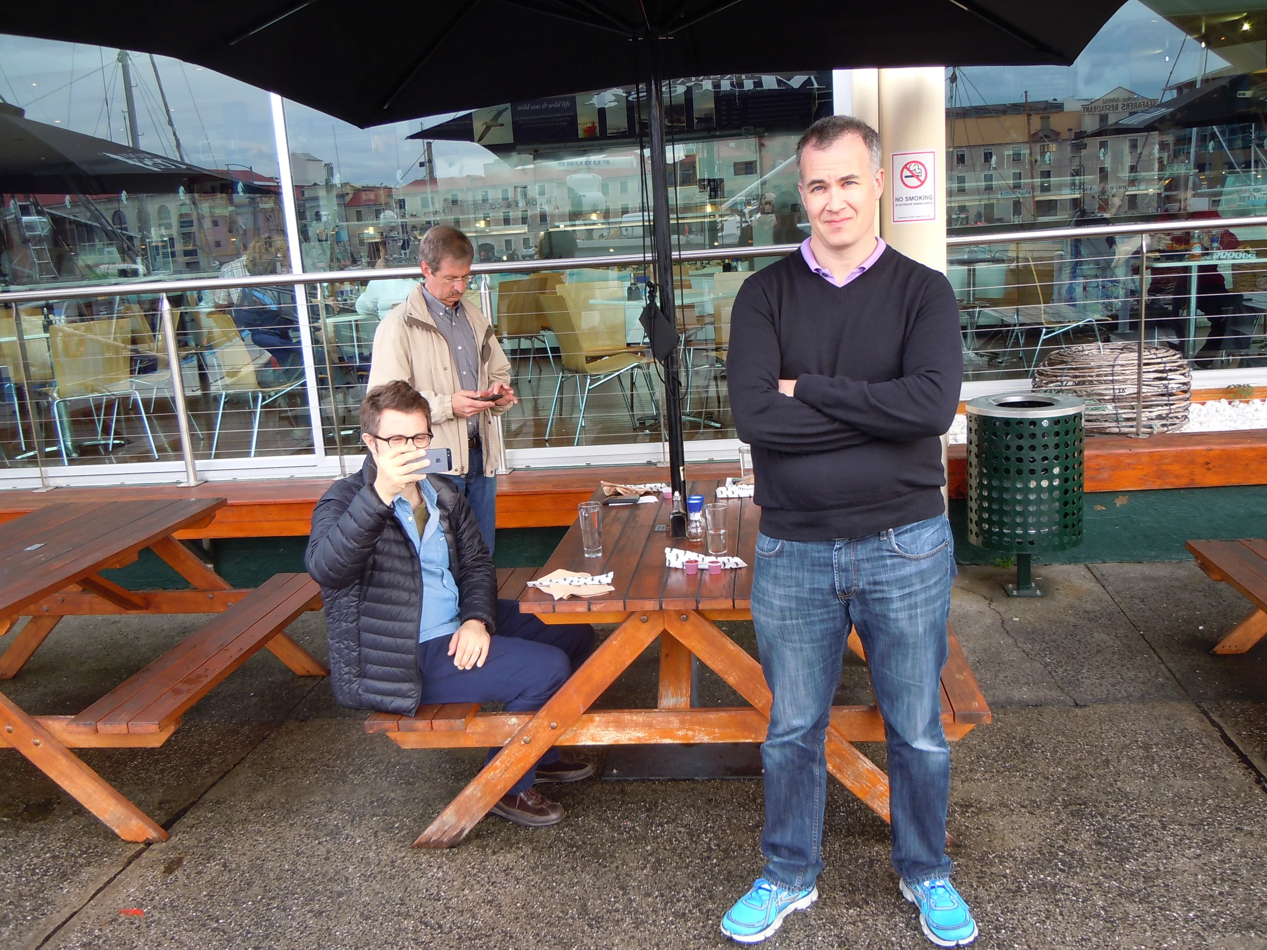 Waiting for our meal in Hobart, Tasmania