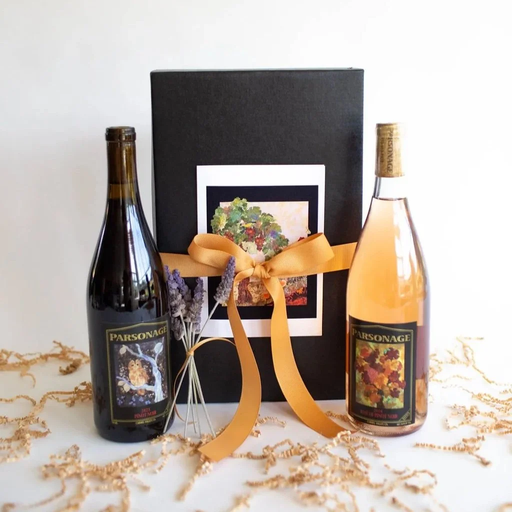Wrapped gift box with 2 bottles