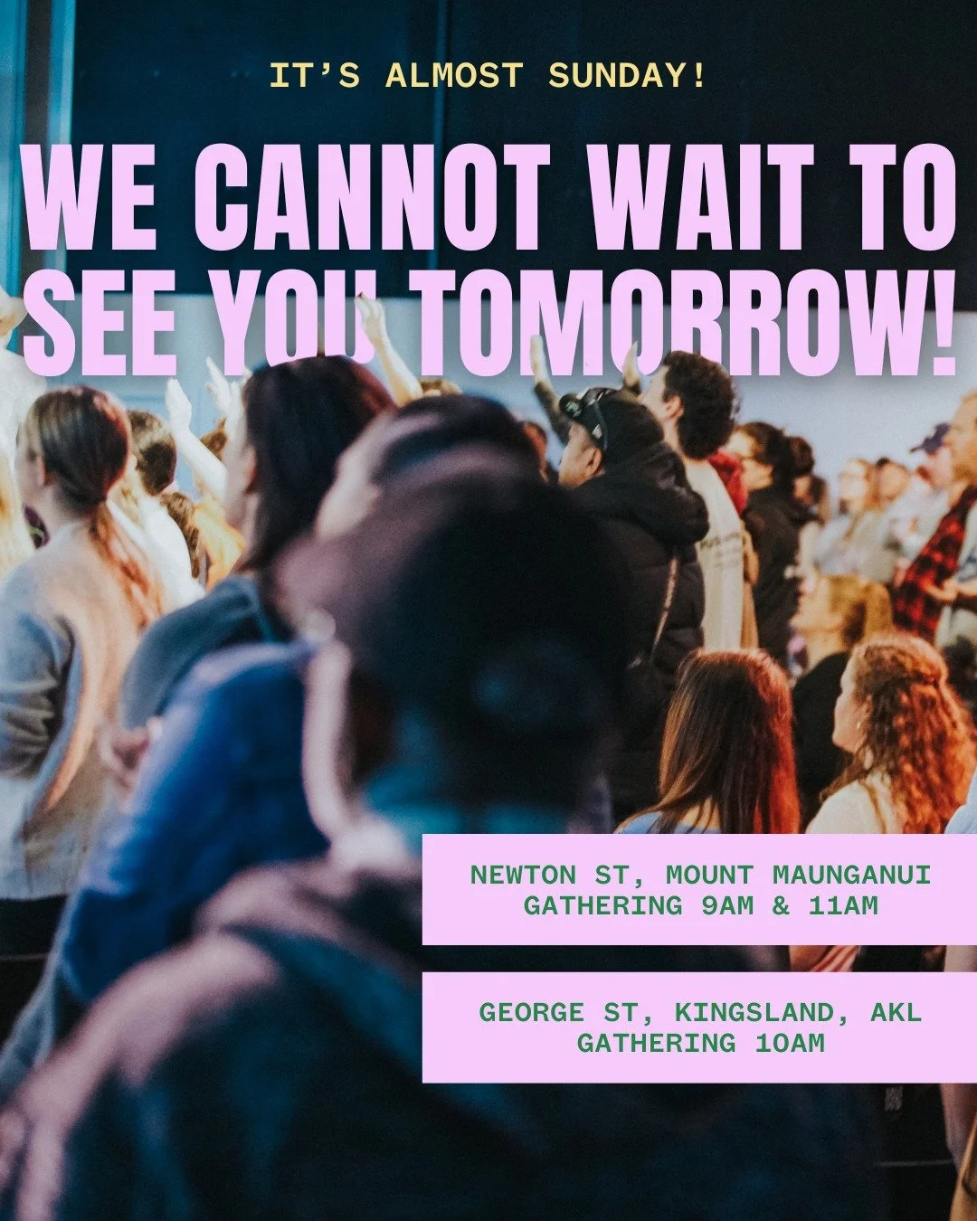 Sunday is the day we gather as a whole church, all in one place to worship God, learn together and spend time with each other over coffee and food.  YOU are very welcome to come be in church with us tomorrow.
