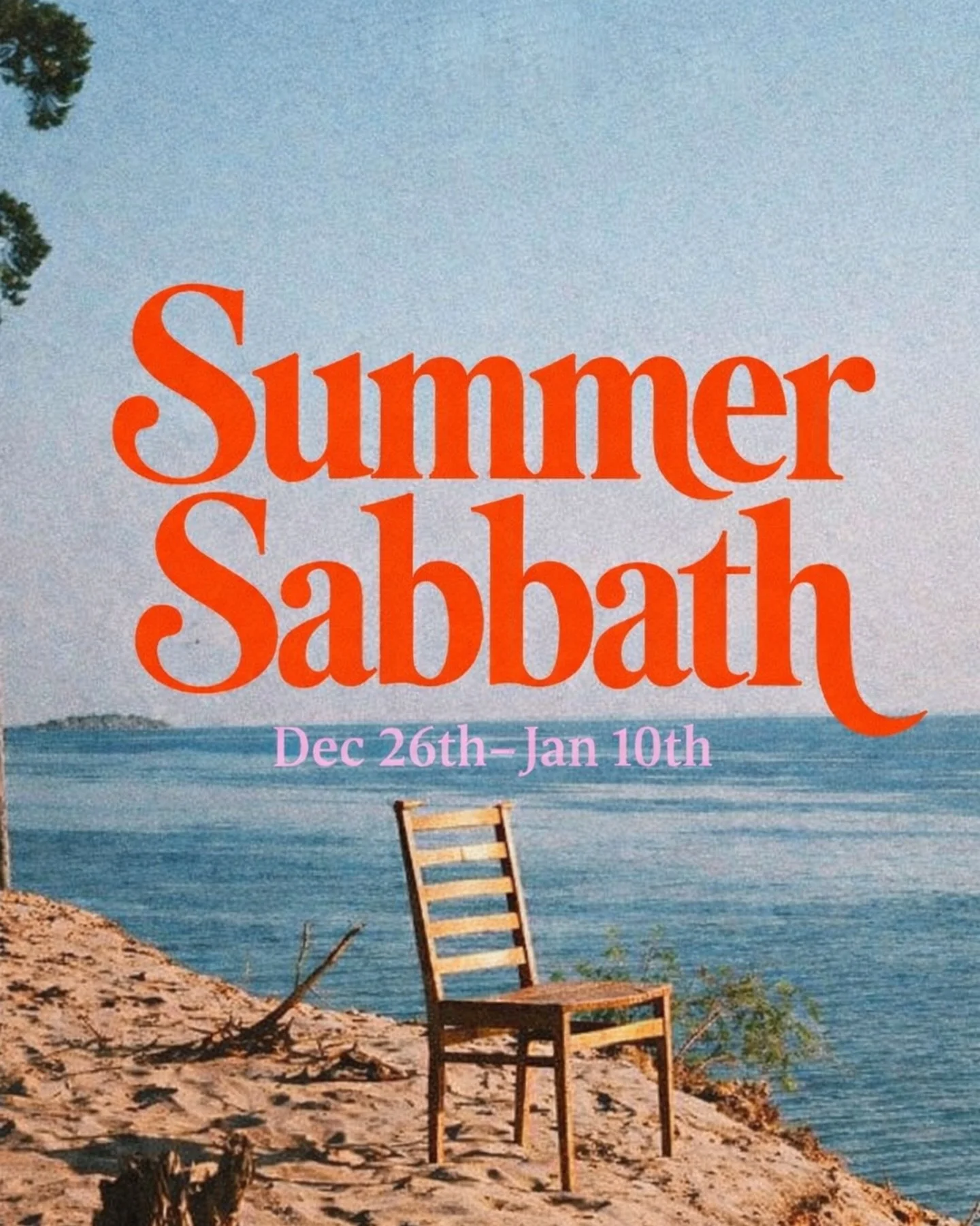 SUMMER SABBATH 🌊

As a Church we're taking some time to rest, delight in God &amp; be fully present with friends &amp; family! 

There will be no Sunday gatherings during this time. 

Our prayer is that wherever you find yourselves in this break - a