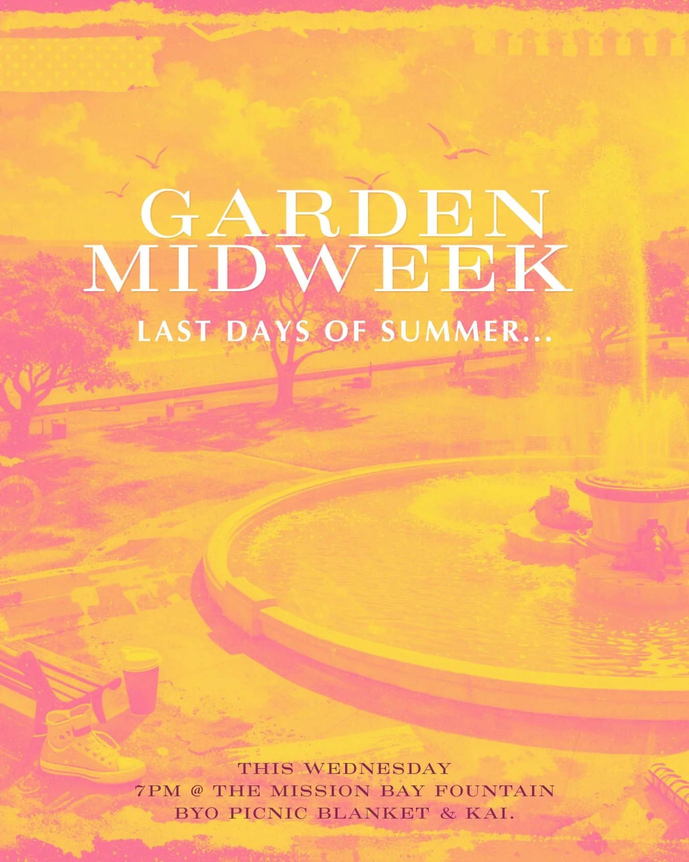 Midweek at the Mission Bay.
This Wednesday.

Frisbee flying.
Touch rugby getting competitive.
Picnic rugs out.
And you may need a sweater&hellip;

Bring some food, bring a mate, and come hang.
See you on the grass.