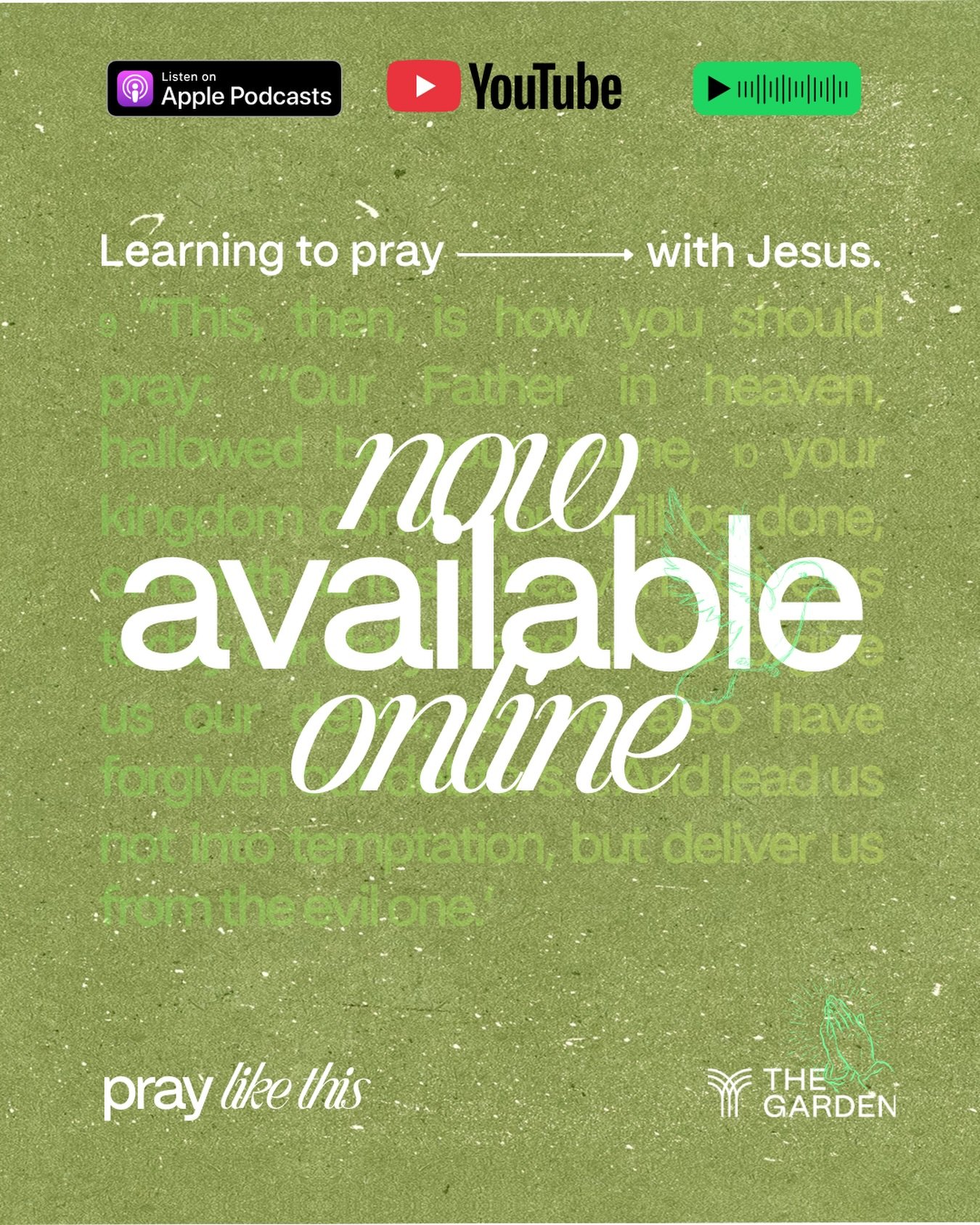 The full Pray Like This series is now available.
You can watch or listen on YouTube, Spotify, and Apple Podcasts.
If prayer has felt confusing, difficult, or distant, we hope these conversations help bring it back to what Jesus intended.
Simple.
Real