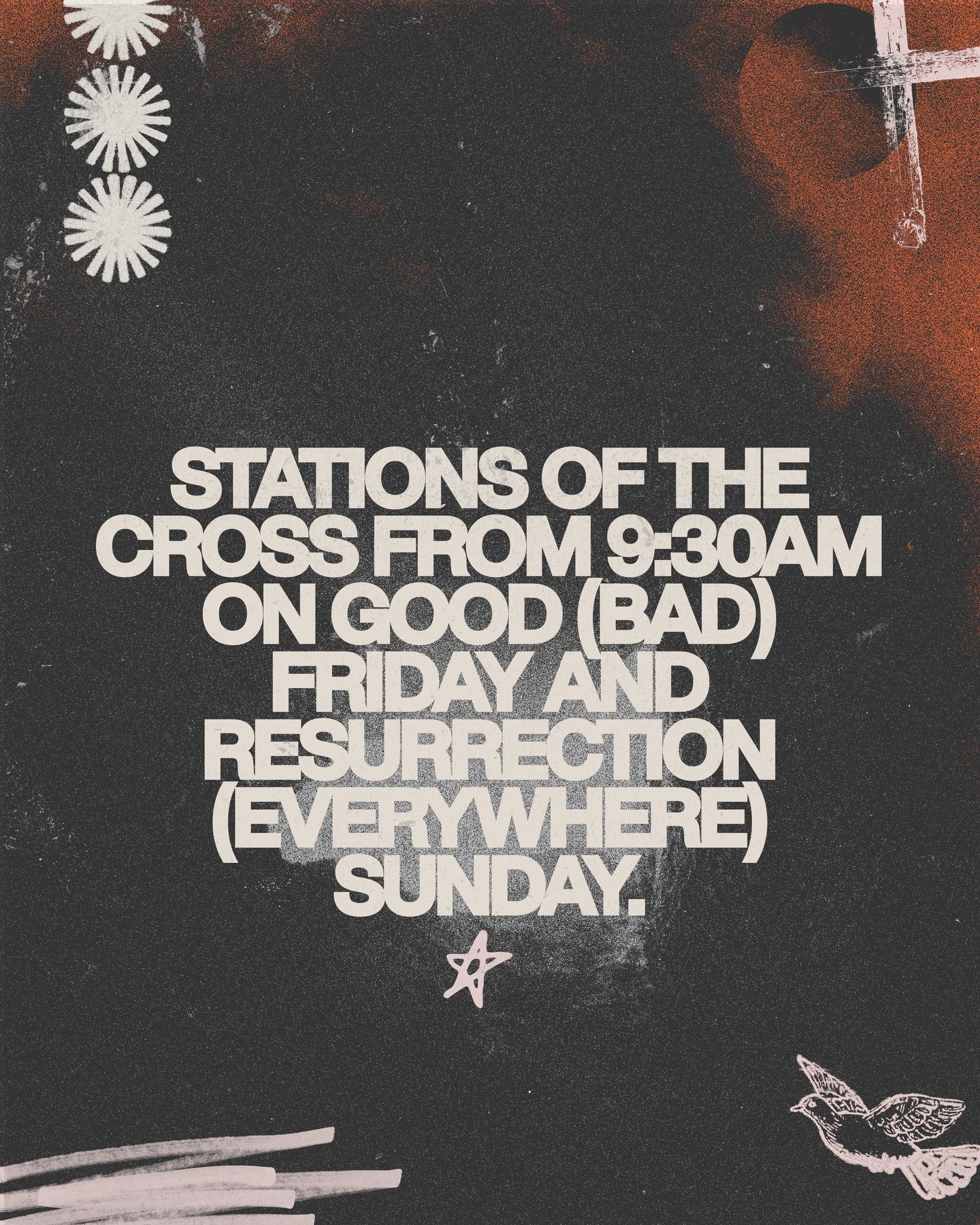 Join us tomorrow as we reflect on the brutality and beauty of the Cross. Stations of the Cross available on both Friday and Sunday from 9:30am.