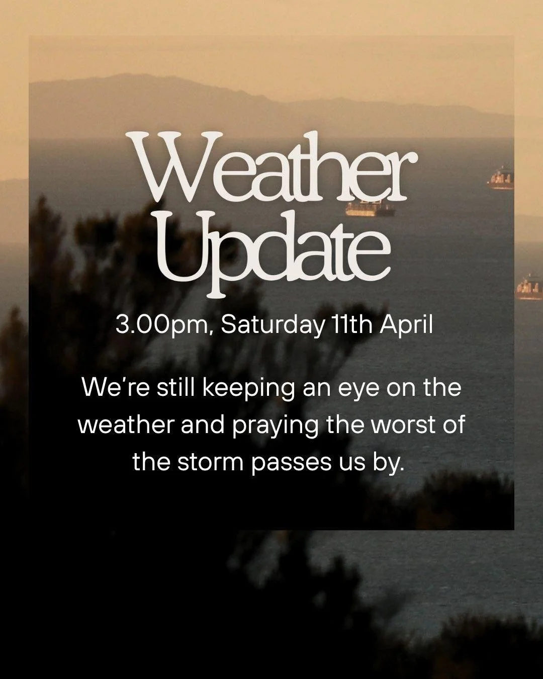 Weather Update - 3pm Saturday 11th April

We&rsquo;re still keeping an eye on the weather and praying the worst of the storm passes us by. 

The next update from National emergency management agency (NEMA) at 9pm tonight. 
So keep a close watch. 

To