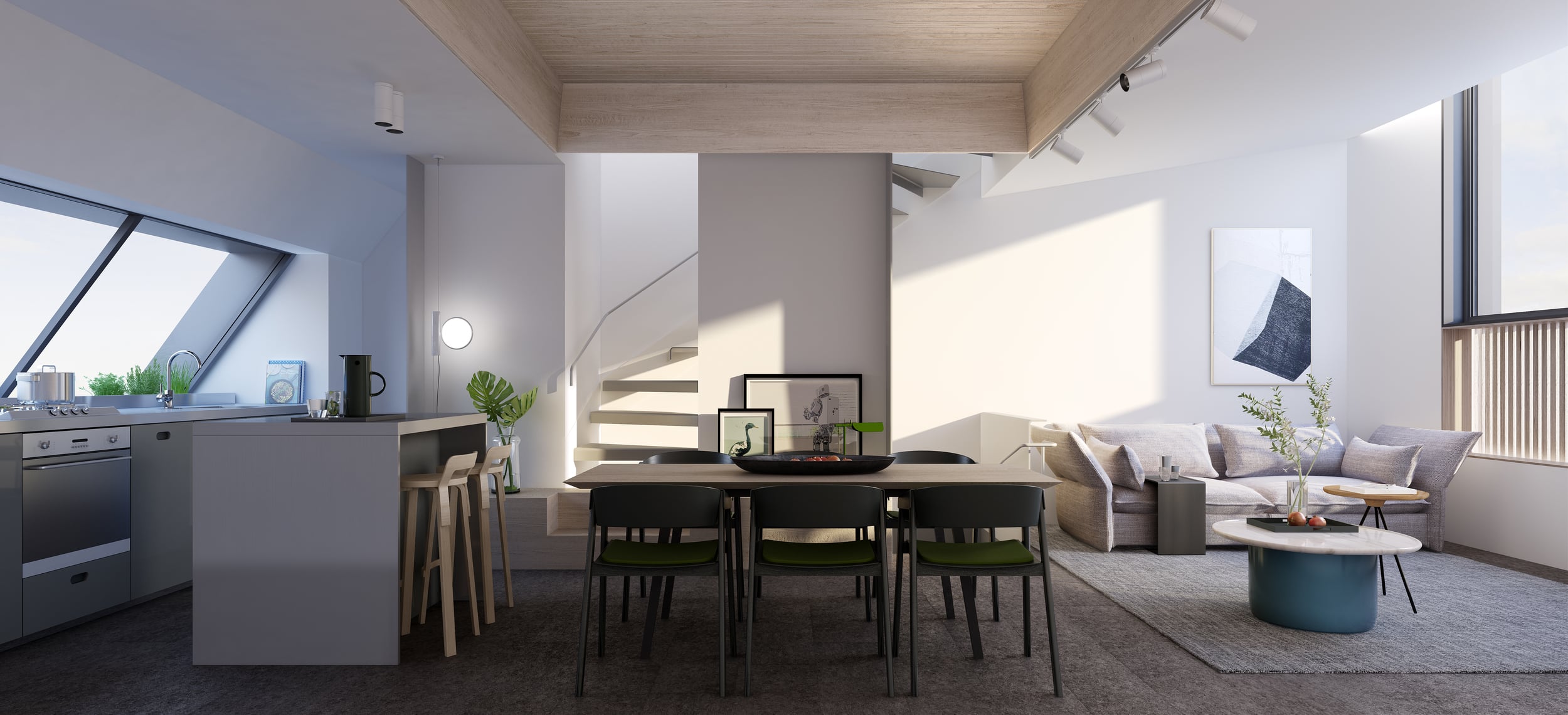 Our second collaboration with Milieu Property , Large Arts was commissioned to produce a set of renders for Hertford St - five ‘unique homes is discreetly located within Fitzroy’s Golden Triangle’. With the purpose of combining with a series of evocative watercolour illustrations of the project, the 3D renders were key to showing buyers a concrete representation of the space, while aligning with both the project’s identity and Milieu Property’s overarching brand.