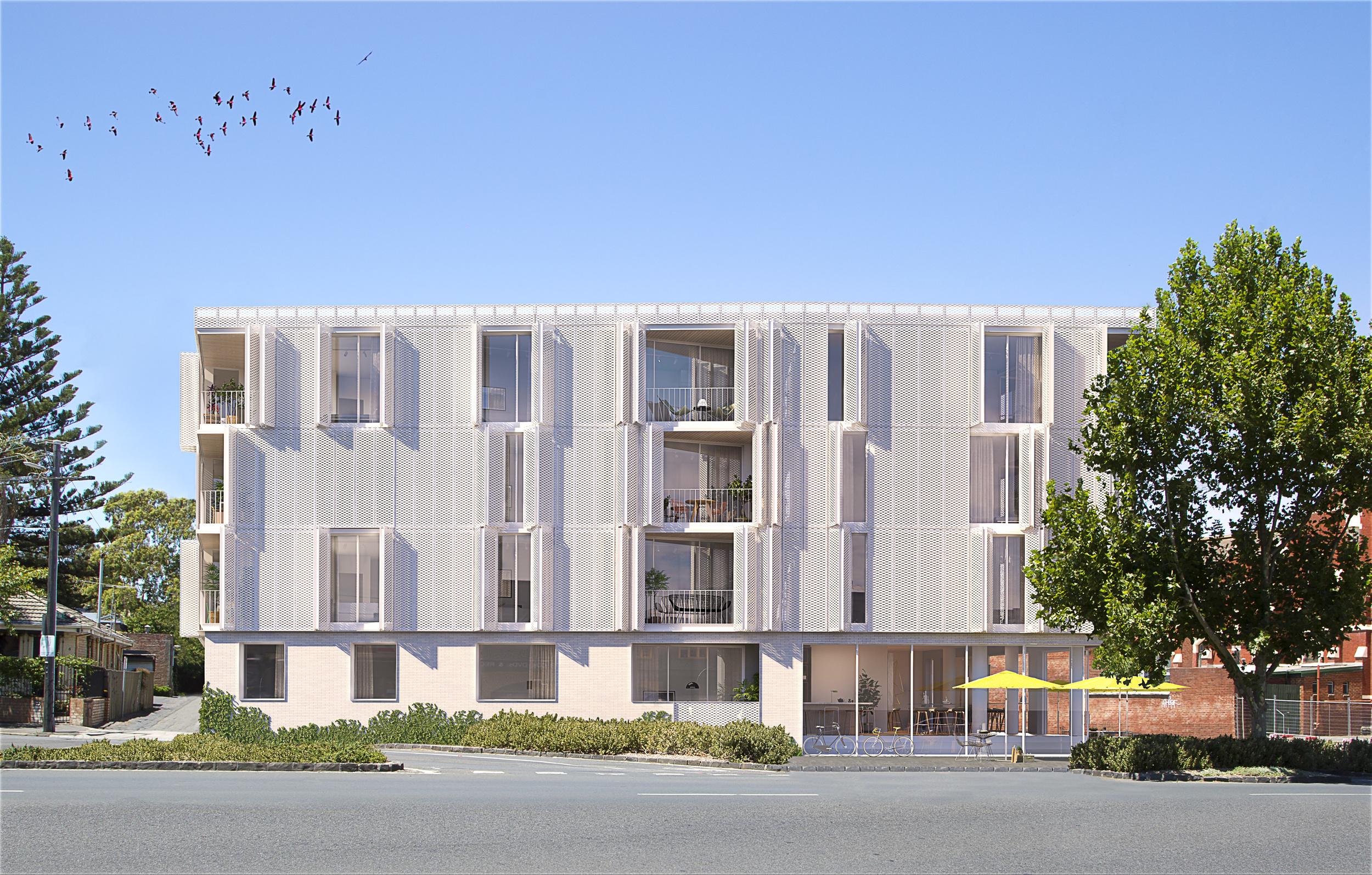 Milieu Property ’s Nth Fitzroy (architecture by Fieldwork ) was designed with deep empathy for its surroundings. The architecture features ‘a cloak of operable shutters which allow the building to breathe with the rhythms of the day’. Together with Studio Hi Ho , a brief was developed to visualise the project through a set of twelve 3D renders that would capture the rhythms of the building and activity of its occupants. The result is a set of images that is deeply aligned with Milieu Property’s commitment to ‘create spaces that enrich the rhythms of daily life, and buildings that respond to their context and are a true reflection of place’. An interactive comprised of these images can be found here: http://milieuproperty.com.au/space/nth-fitzroy
