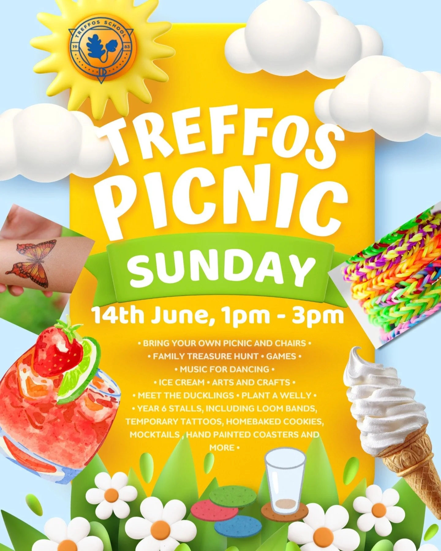 🌞 Family Picnic at Treffos 🌞

Join us this Sunday from 1pm&ndash;3pm for an afternoon of fun, games and activities for the whole family!

There will be a range of activities taking place across the school grounds, including the school lawn, astro t