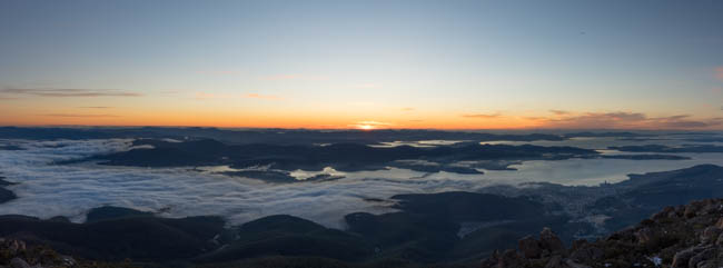 Hobart, fog over the Derwent and a beautiful sunrise beyond