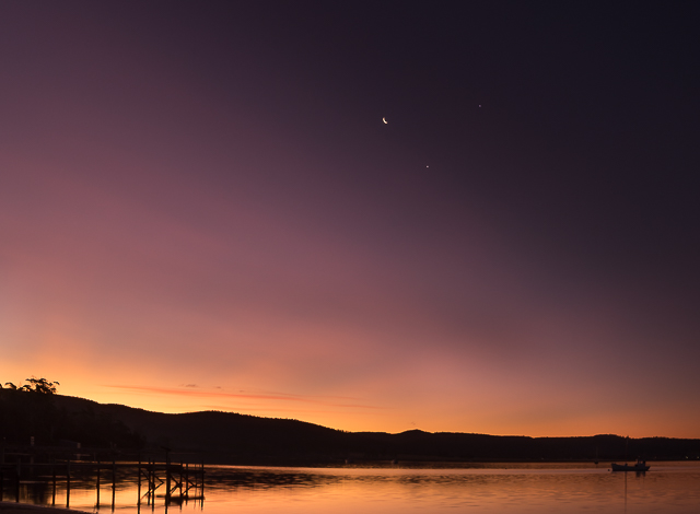 Moon, Venus and Jupiter, shot at Triabunna