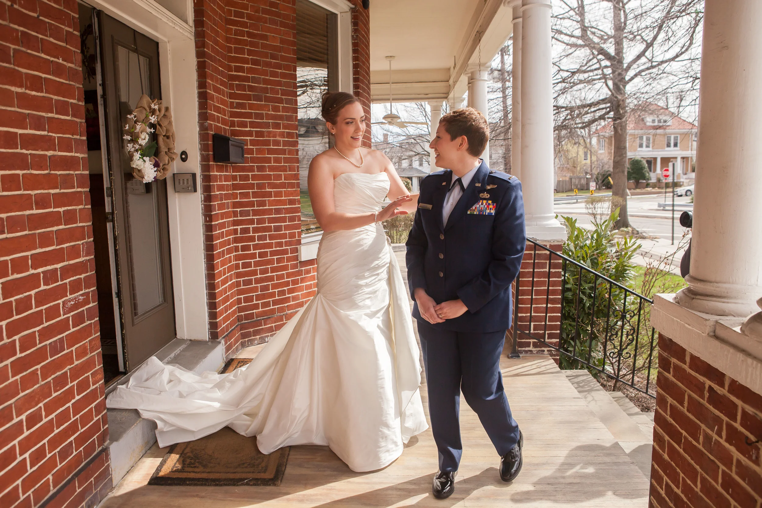 Megan and Alison had a First Look on the front porch before their ceremony.