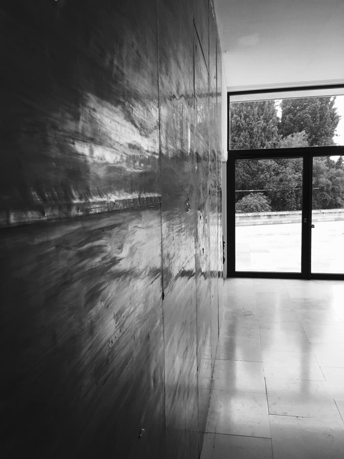 Mur Mur - "There's always a wall to stop us in our tracks ! We may as well finish the job, seal up with lead and close off all escape routes ? And yes this is where things begin." Henri Olivier Henri Olivier, Mur Mur, 2017 - Lead wall.