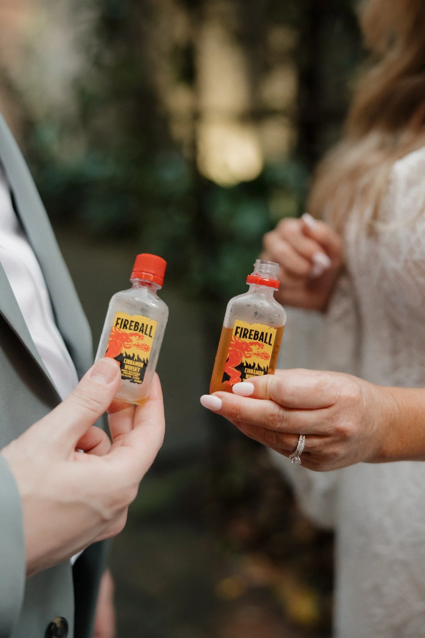 Mini Fireball bottles at a New Orleans wedding celebration