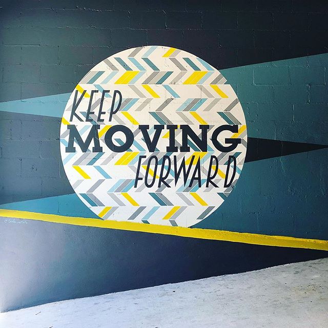 We keep moving forward, opening new doors, and doing new things, because we're curious and curiosity keeps leading us down new paths. #WaltDisney #tada #mural #tampamurals #keepmovingforward #factory114 #artistlife #dynamic #geometric #quotes #channe