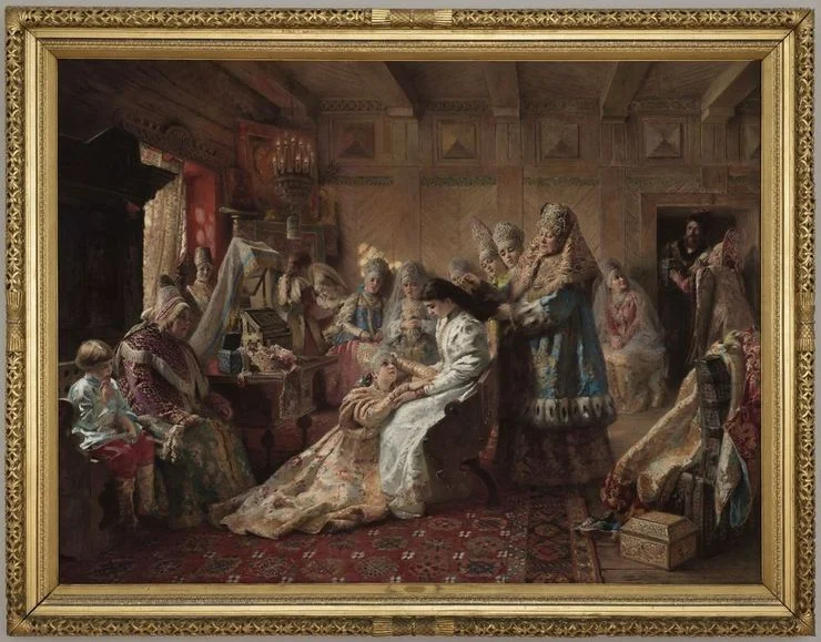 The Russian Bride’s Attire - Konstantin Yegorovich Makovsky. The original hangs in the Legion of Honor museum in San Francisco and takes up an entire wall. I still marvel at the way that Makovsky was able to impose detail on tiny subsections of the painting without being able to see the representational utility of the detail at the resolution necessary to execute the brush strokes.