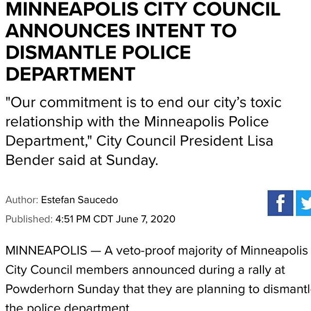Historic police reform happening now! The Minneapolis Police Department WILL be defunded, dismantled, and abolished. I hope these ideas and efforts spread across our country and planet! #defundthepolice #abolishpolice