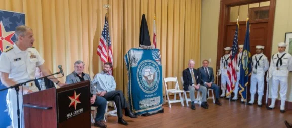 (L to R): RADM Pearigen, Chairman Guy Martin, DC Council Member Charles Allen, LCDR Tom Burden, CAPT Paul Crissy, Mooberry Color Guard