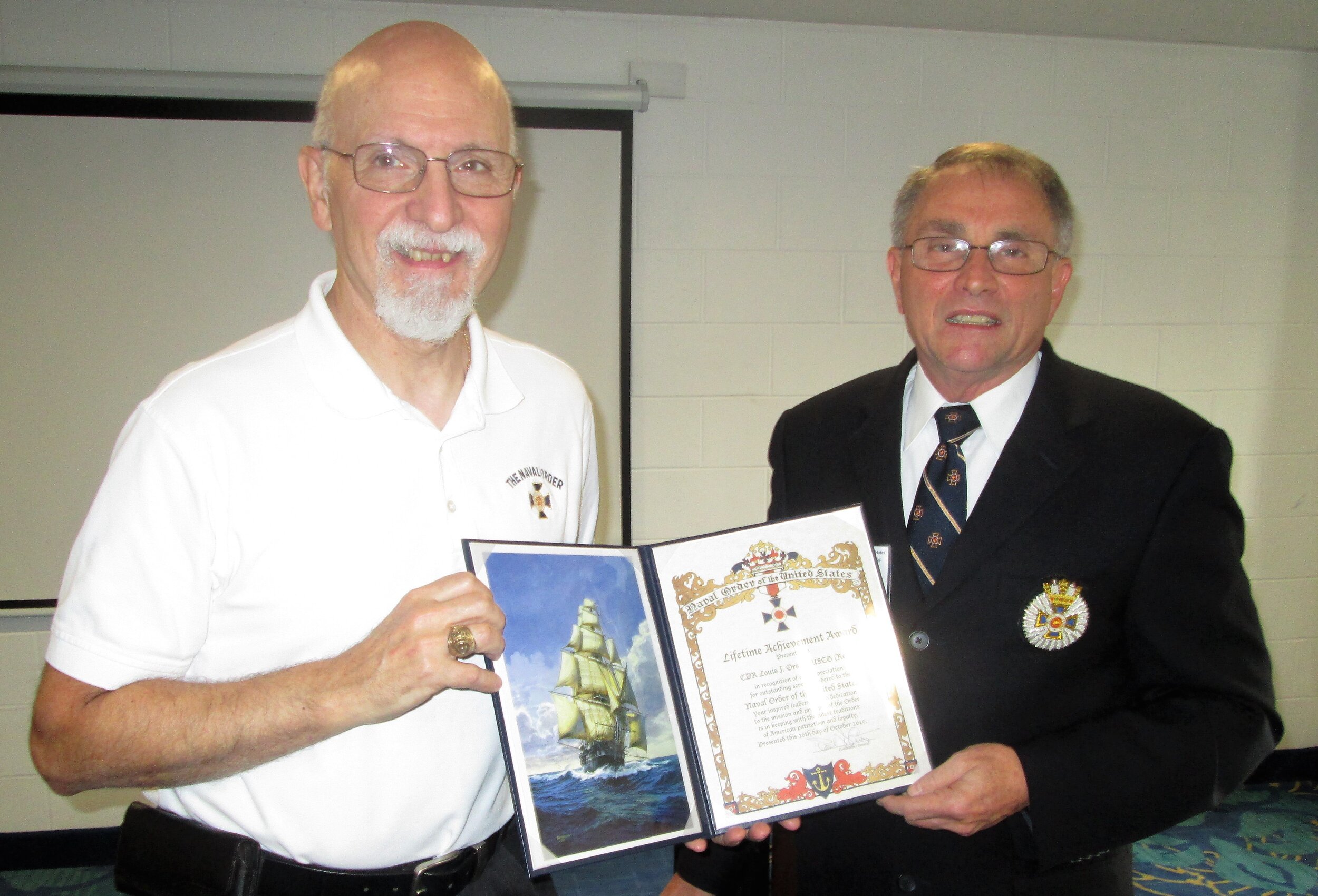  Lifetime Achievement Award presented to Recorder General CDR Lou Orsini, USCG (Ret.)  