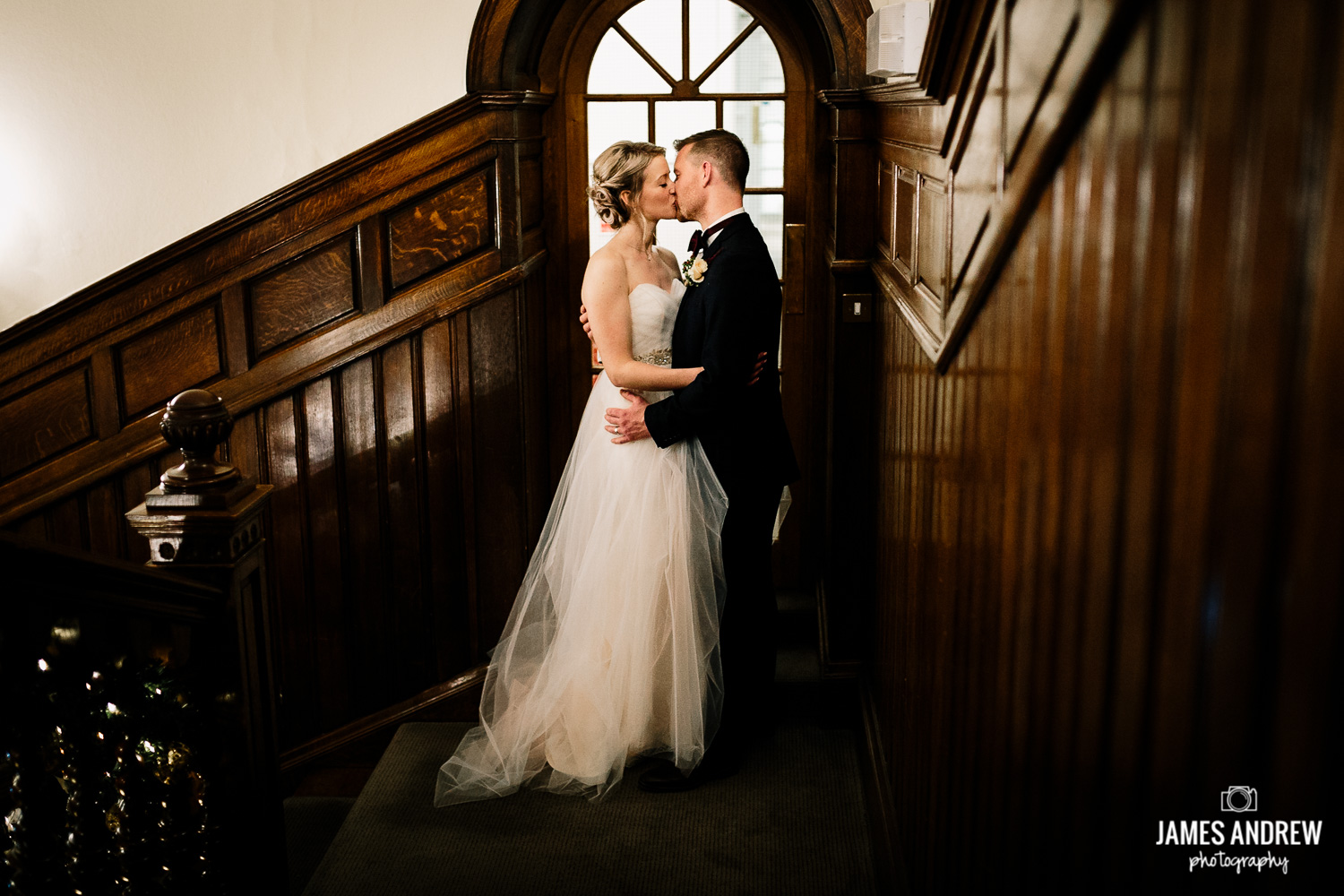 Bride and groom kissing
