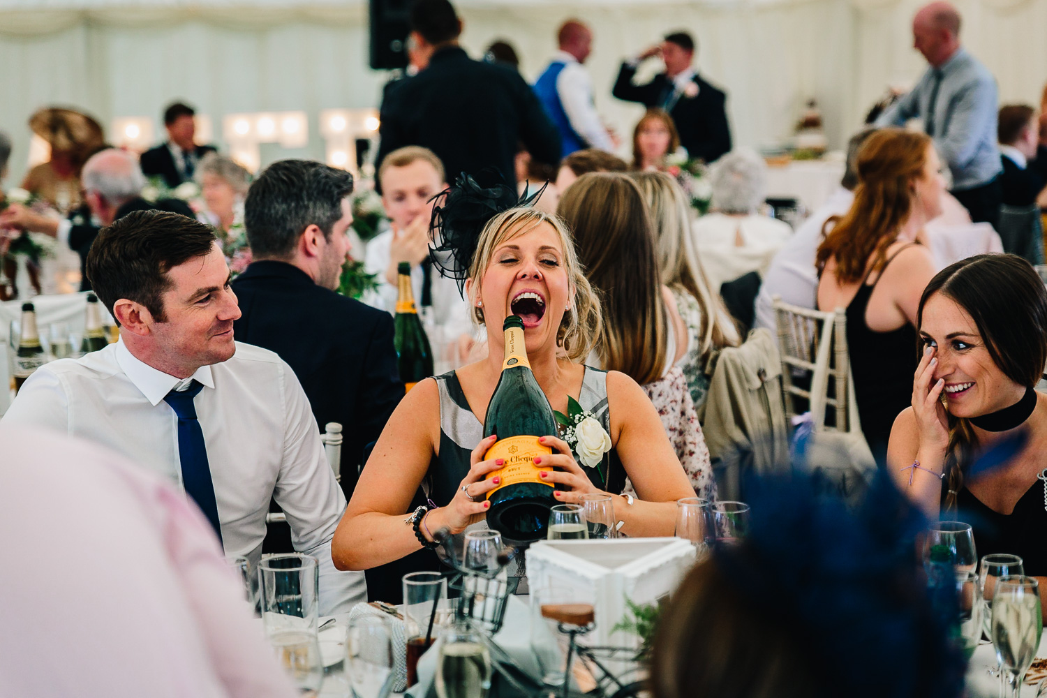 Weddings guest drink giant champagne bottle Cheshire
