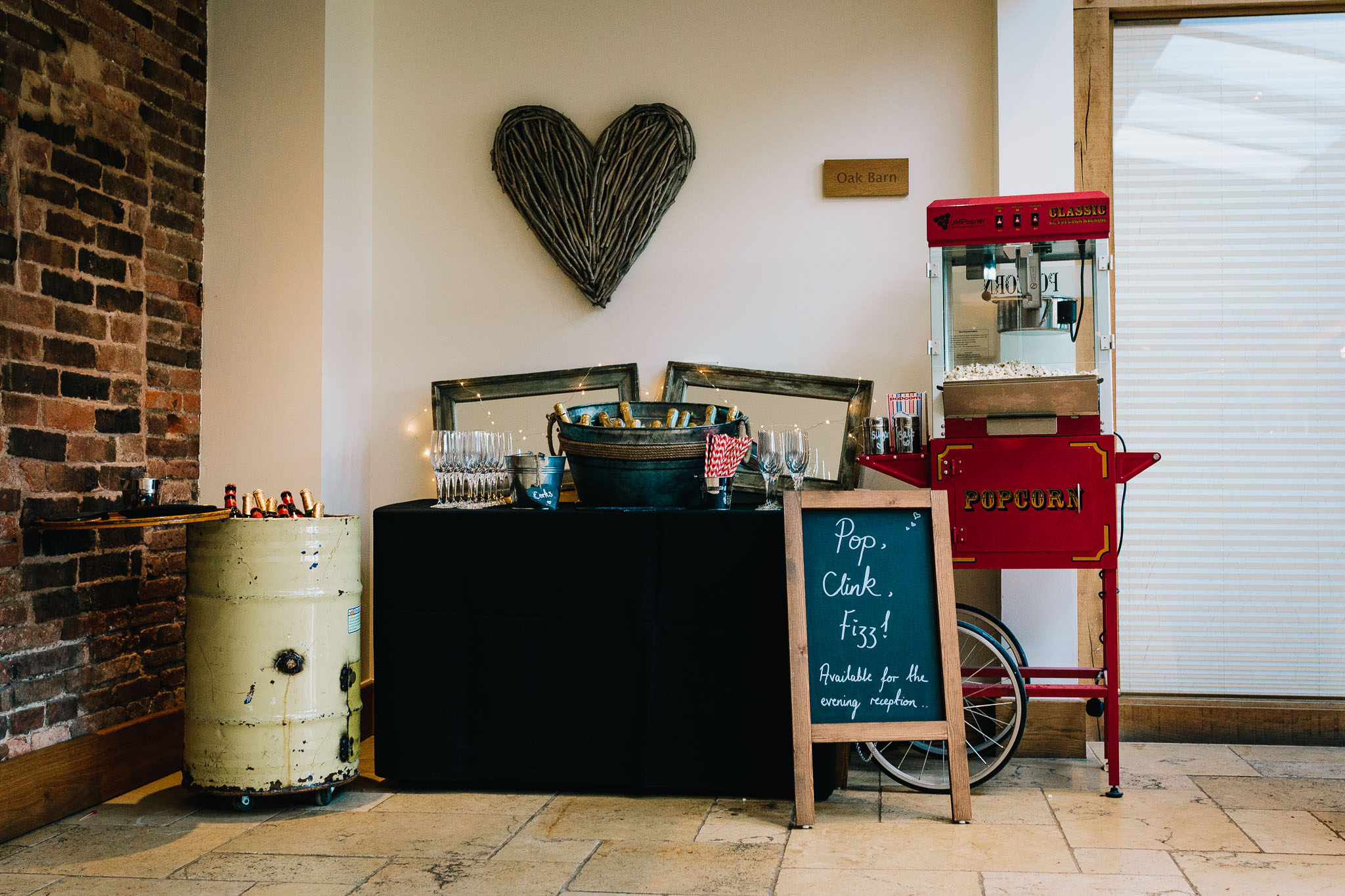 WEDDING POPCORN STAND AND PROSECCO DRUM