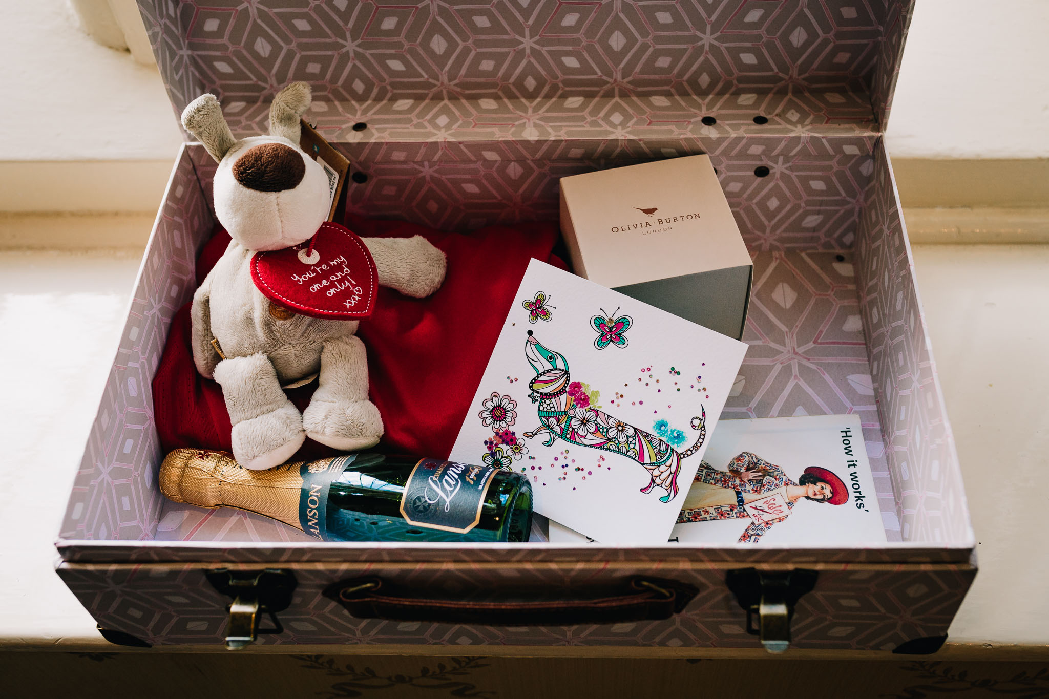 RUSTIC SUITCASE OF WEDDING GIFTS FROM BRIDE