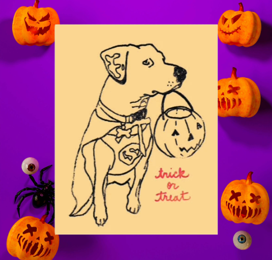 DOG TRICK OR TREAT HALLOWEEN GREETING CARD.png