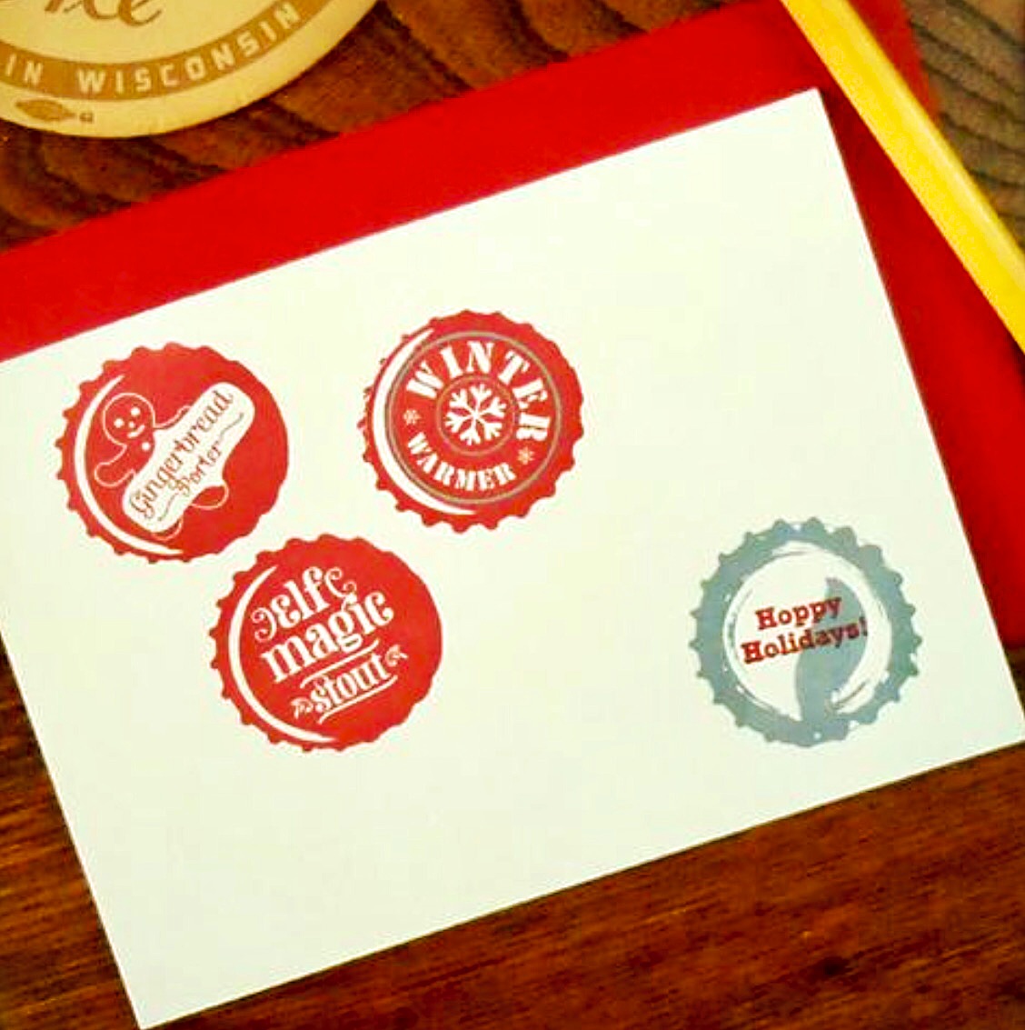 Hoppy Holidays Beer Bottlecaps Letterpress Christmas Card by a.favorite design