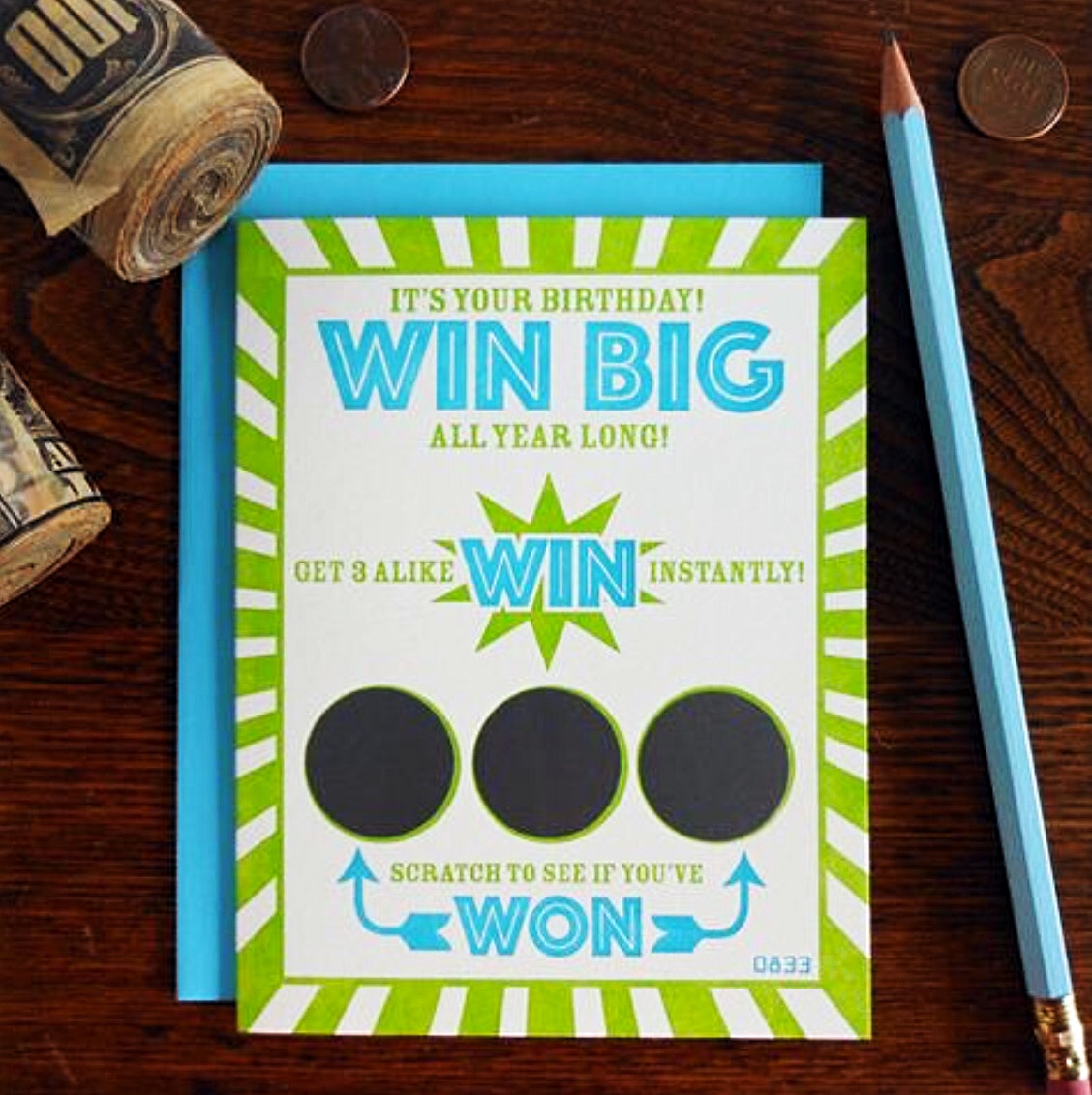 BIRTHDAY SCRATCH OFF LOTTERY TICKET CARD