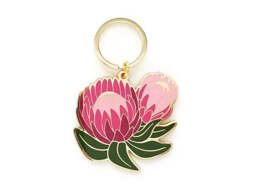 $15.99 OFELIA PROTEA FLORAL ENAMEL KEYCHAIN