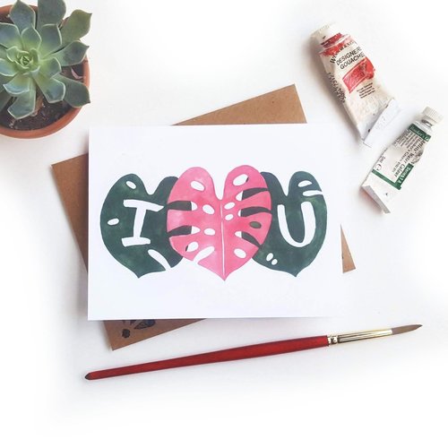 $5.99 I HEART U MONSTERA LEAF LOVE CARD