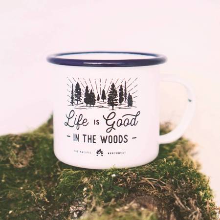 Adventure Camping Mugs Campfire Cup with Forest Print Enamel