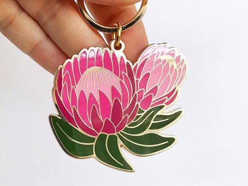 $15.99 OFELIA PROTEA FLORAL ENAMEL KEYCHAIN