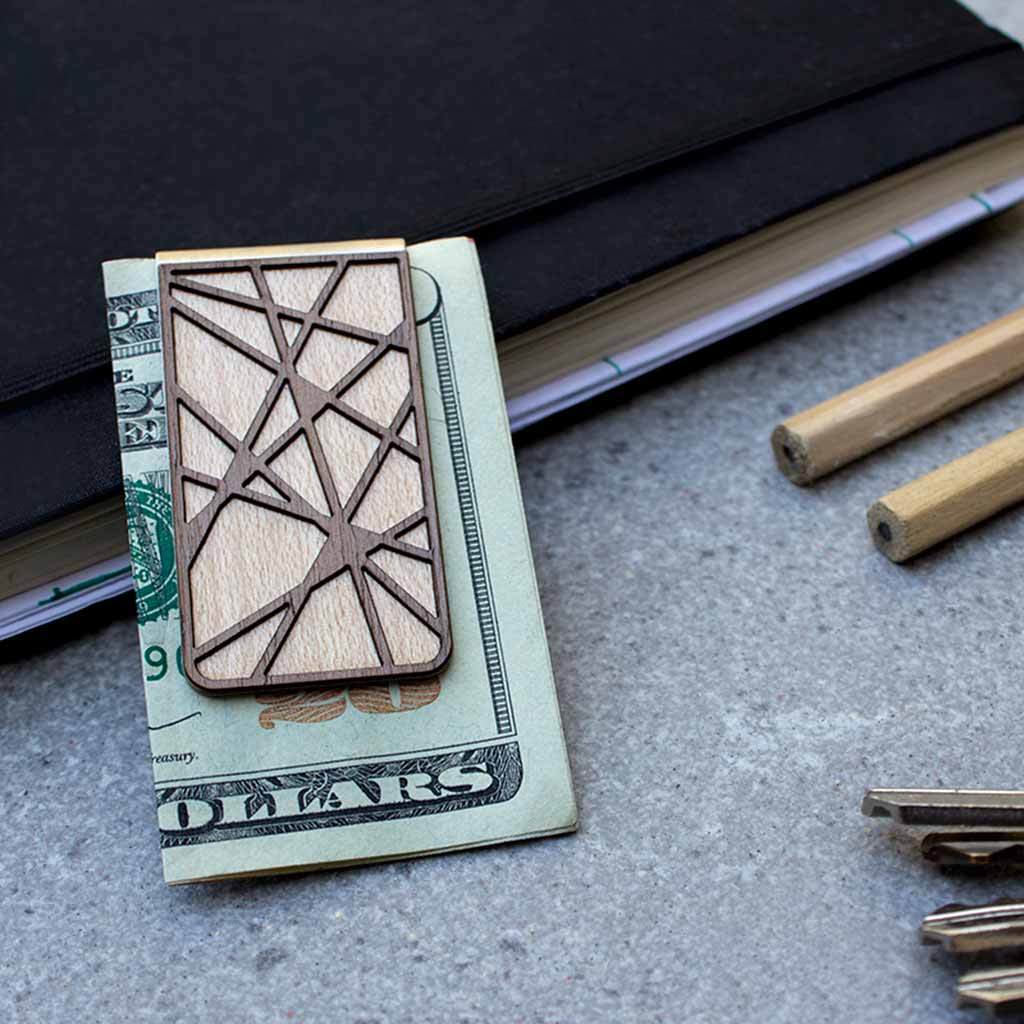 $27.99 GRID WALNUT &amp; MAPLE MONEY CLIP