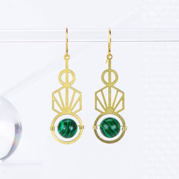 $39.99 MALACHITE ART DECO EARRINGS