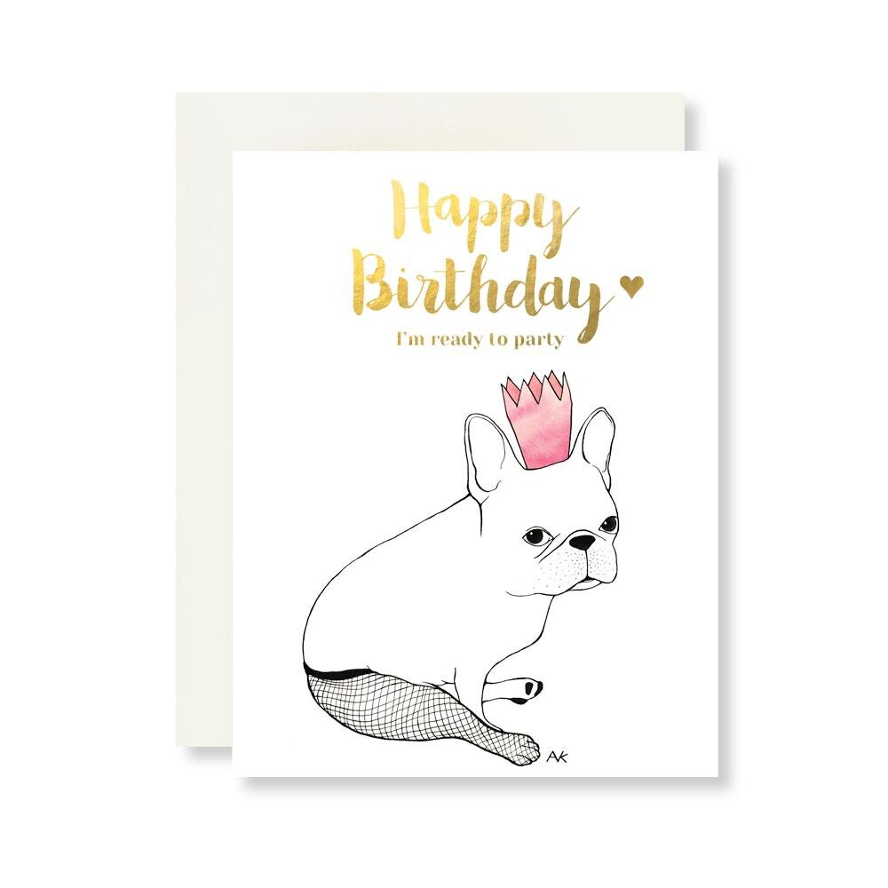 $5.99 PRINCESS FRENCH BULLDOG GOLD FOIL BIRTHDAY CARD