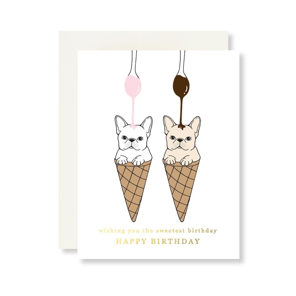 $5.99 FRENCH BULLDOG ICE CREAM GOLD FOIL BIRTHDAY CARD