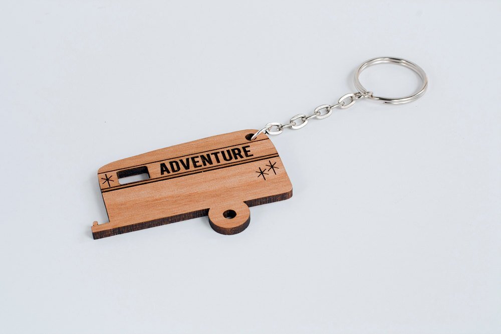 $10.99 CAMPER ADVENTURE WOOD KEYCHAIN