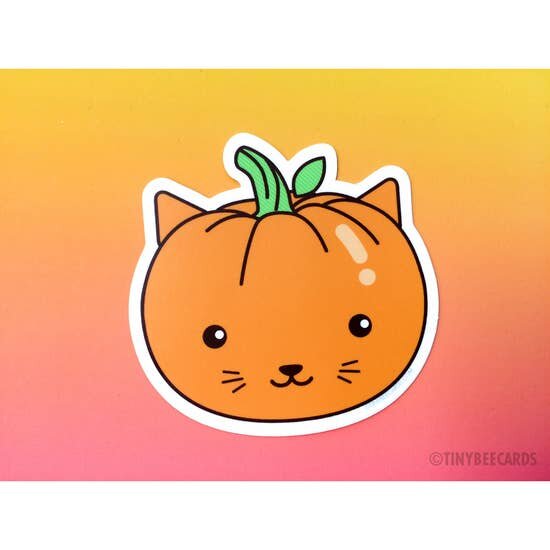 Cute Kawaii Kitty Cat Icon - White Orange Vinyl Decal Sticker