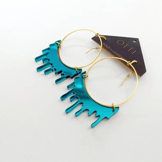 $45.99 TEAL SLIME HOOP EARRINGS