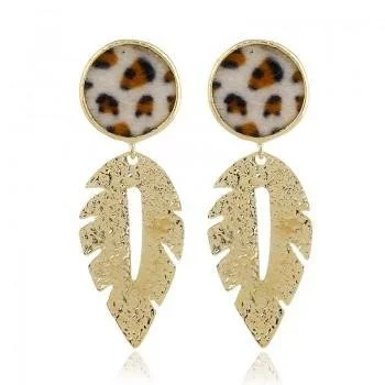 $21.99 FAUX LEOPARD AND GOLD LEAF DROP EARRINGS
