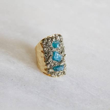 $27.99 PYRITE CHIP CUFF RING WITH APATITE
