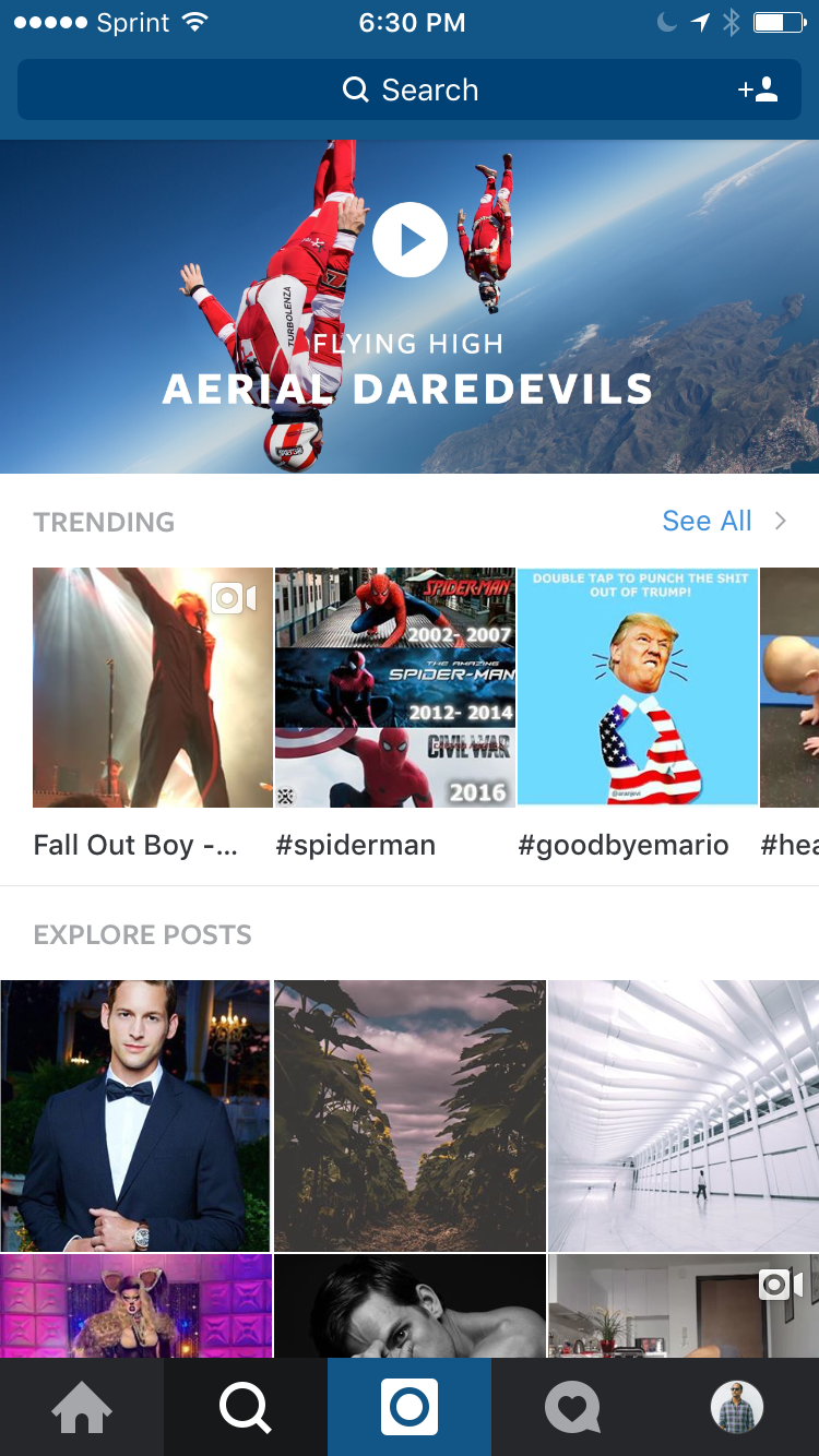  'Flying High: Aerial Daredevils,' Instagram's top-performing channel,&nbsp;in terms of average user time spent (February 2016)&nbsp; 